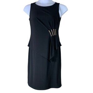 Joseph Ribkoff Dress Size 10 Black Slim Fit Sleeveless Rhinestone Ruched Side